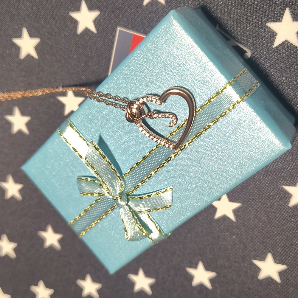 ELEGANT ROSE GOLD HEART WITH THE LETTER "J"   PENDANT NECKLACE - Picture 3 of 10